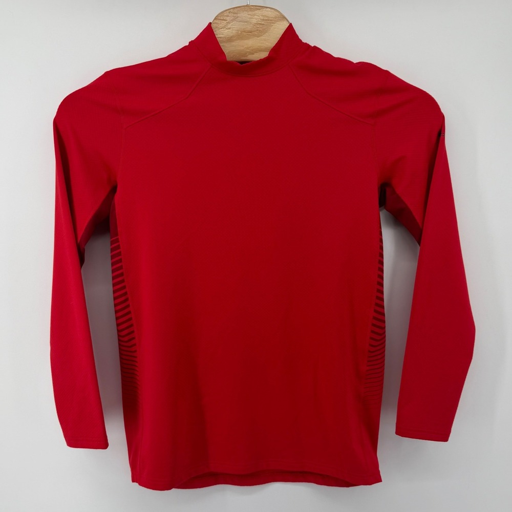 Under Armour Shirt Mens Medium Red ColdGear Reactor Mock Neck Fitted Long Sleeve